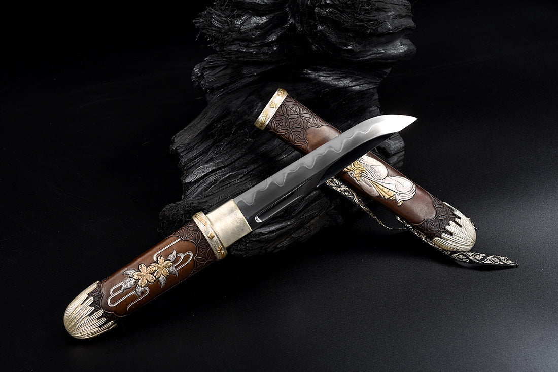 T01 BLOSSOM BREEZE High-End Limited Edition Handcrafted Damascus Steel Pure Copper Dagger with Gilded Silver-Plated Scabbard