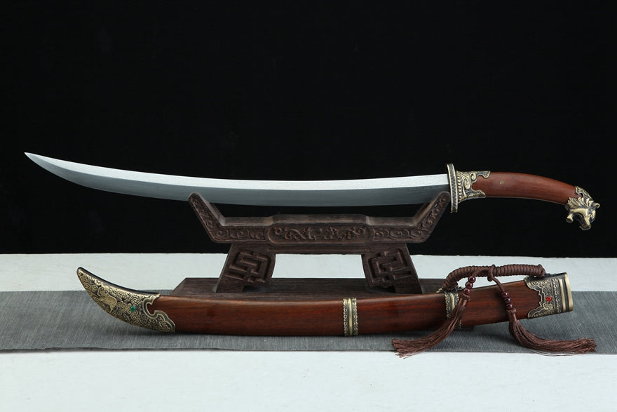 C11 TIGER VALOR Mongol Sabre Damascus Blade Dalbergia Wood Scabbard Pure Copper Fittings Hand-forged Vintage Antiqued Mongolian Sword