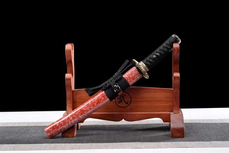 W10 BLOODY MARY Handmade Damascus Steel Blade Pure Copper Fitting High-end Wakizashi Battle Ready