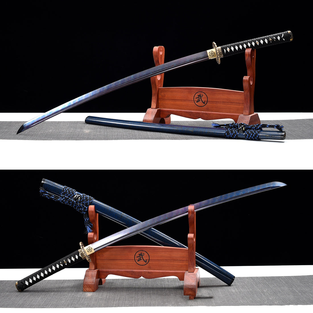 K11 Indigo Ink Floral Dance Hand Forged Katana Damascus Blade Handmade Katana