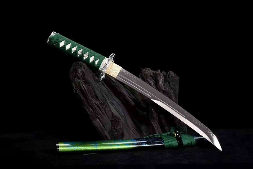 W02 MOSS MIST Premium T10 Steel Blade Quenching Treatment Emerald Green Wakizashi