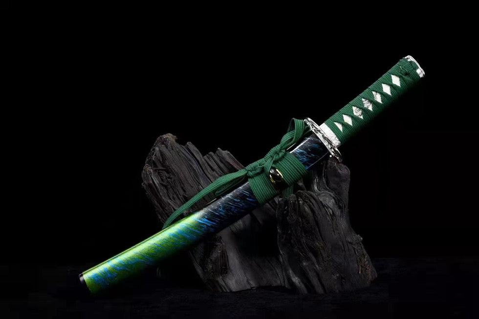 W02 MOSS MIST Premium T10 Steel Blade Quenching Treatment Emerald Green Wakizashi