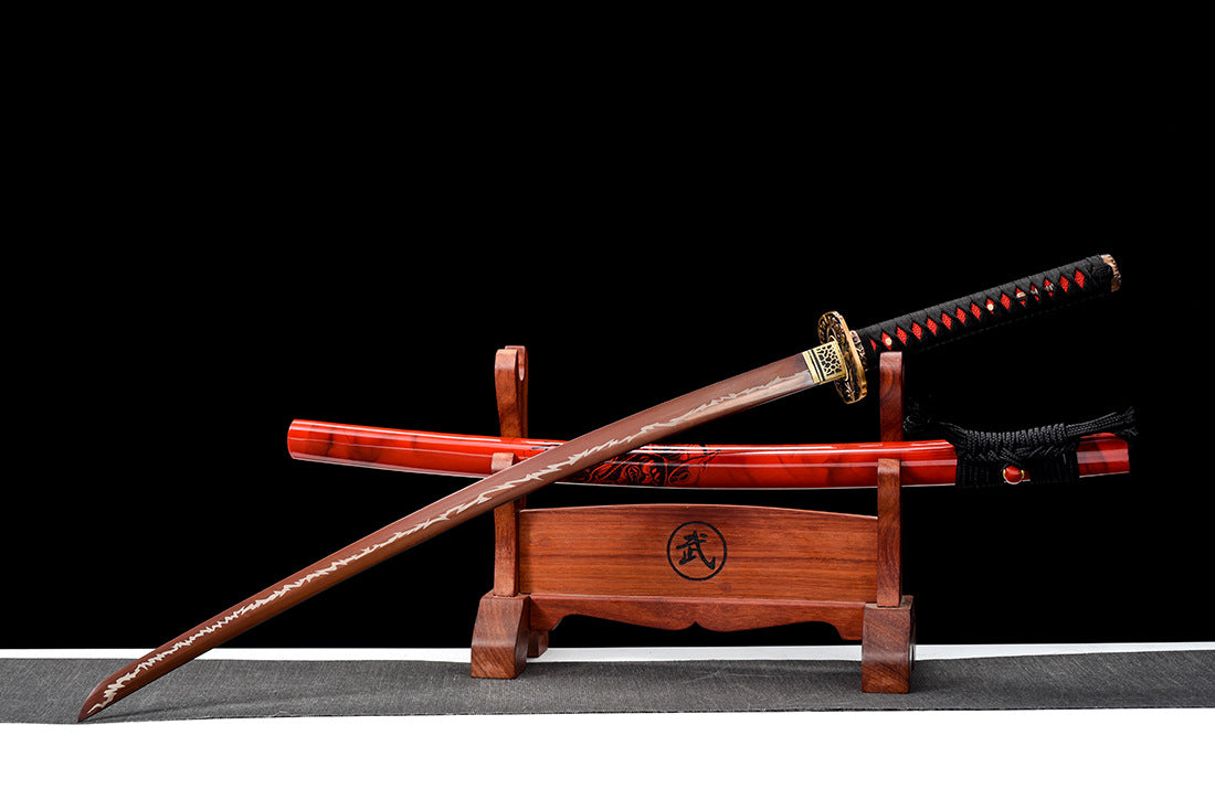 K29 SCARLET GHOST Handmade Katana High Manganese Blade Pure Copper Fitting Battle Ready Katana