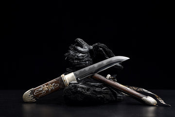 T01 BLOSSOM BREEZE High-End Limited Edition Handcrafted Damascus Steel Pure Copper Dagger with Gilded Silver-Plated Scabbard